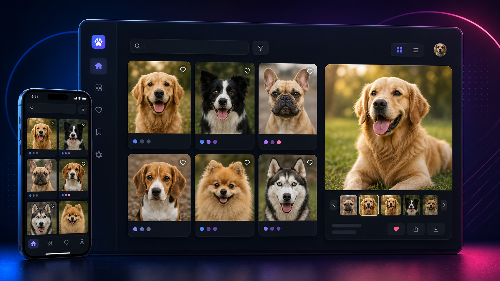 Dog Gallery web app AI generated interface preview
